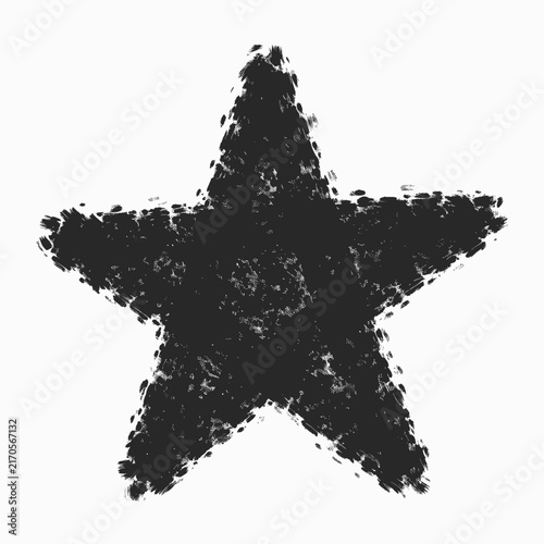 Black Star Painted with Brush Texture on White Background