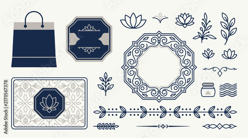 Elegant decorative elements, frames, icons, and motifs, isolated