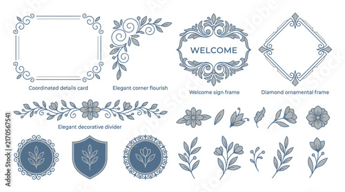 Elegant Decorative Ornaments: Frames, Flourishes, and Dividers - Transparent