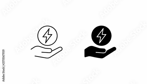 Hands Holding Coins with Lightning Bolt Symbols