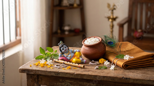 Hindu festival still life honoring child Krishna