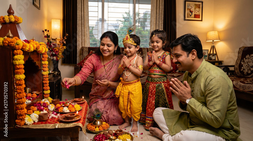 Children participating in traditional Janmashtami celebration