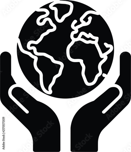 Human hands holding planet Earth globe vector icon, care, protection and environmental conservation concept