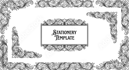 Floral Vine Decorative Corner Frames and Borders Vector Set – Black and White Ornament Line Art for Stationery
