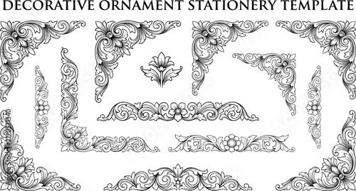Floral Vine Decorative Corner Frames and Borders Vector Set – Black and White Ornament Line Art for Stationery