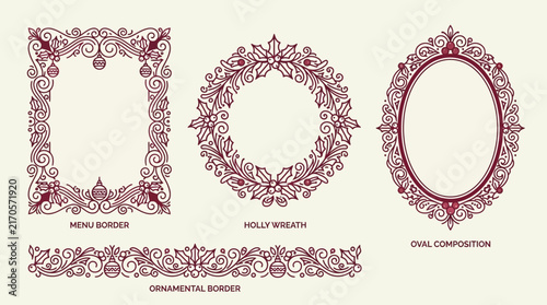 Elegant Decorative Borders, Wreath, and Oval Frame - Isolated Elements