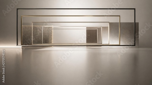 Minimal modern interior with geometric walls and soft architectural lighting