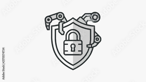Foto Modern Cyber Security Shield with Robot Arms and Padlock Icon