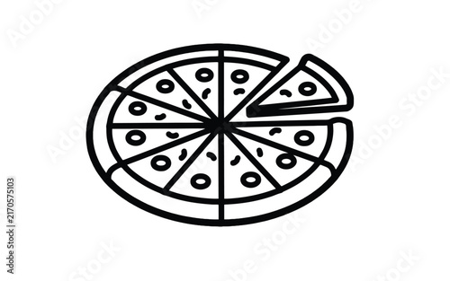 Pizza icon vector full round pepperoni pie with separate slice line art fast food italian restaurant symbol isolated illustration