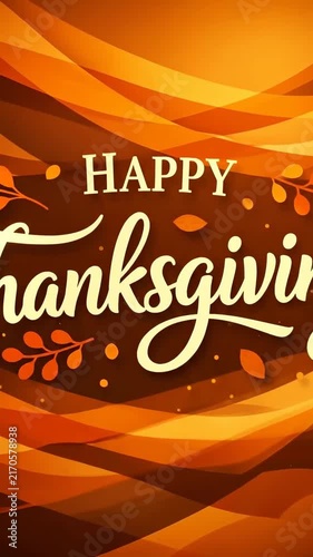 Happy thanksgiving greeting design with warm autumn background, golden bokeh and flowing ribbons, festive leaves and elegant script for holiday celebration
