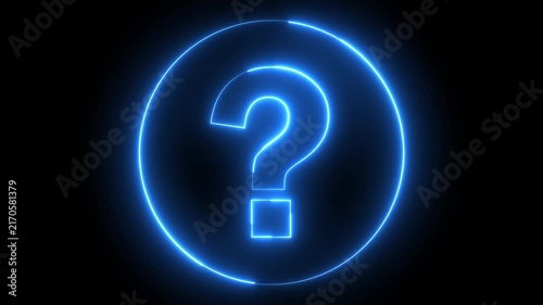 Neon question mark sign icon animation glowing blue color confusion mark quiz punctuation mark education exam sign sign symbol on black background