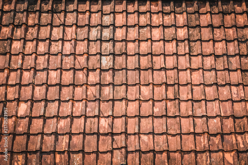 Obraz na plátně Weathered Terracotta Roof Tiles Creating a Repetitive Architectural Pattern