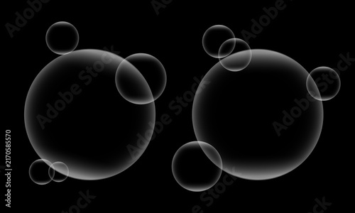 Bild auf Leinwand Transparent floating bubbles water spheres isolated on a solid black background