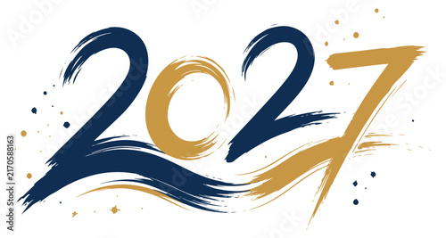 2027 New Year Blue and Gold Brush Lettering Design