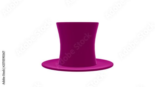 A glossy purple top hat appears as a cleanly isolated 3d rendered object, showing a tall crown, wide brim, smooth highlights, and transparent background.
