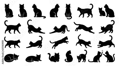Collection of Black Cat Silhouettes in Various Poses