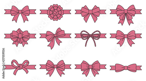 Collection of Decorative Pink Bows on Ribbons