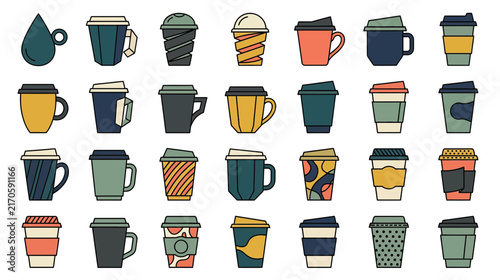 Collection of Various Coffee Cups and Mugs