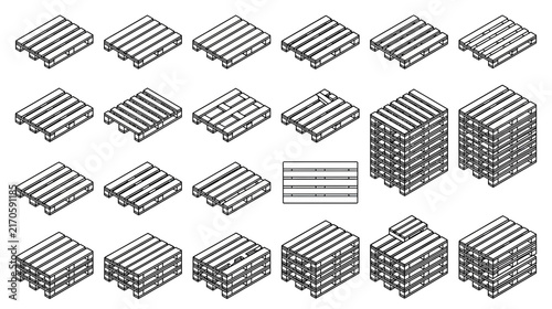 Collection of Wooden Pallets Isolated on Transparent Background