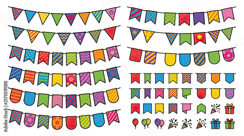 Colorful Party Bunting Flags Isolated Transparent Background