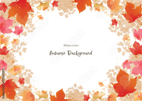 Colorful Autumn Leaves in a Soft Watercolor Frame