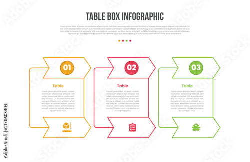 Table Box Infographic Template with 3 Point Tag Design for Slide Presentation