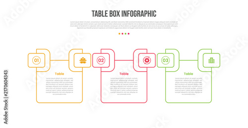 Table Box Infographic Template with 4 Point Chevron Design for Slide Presentation