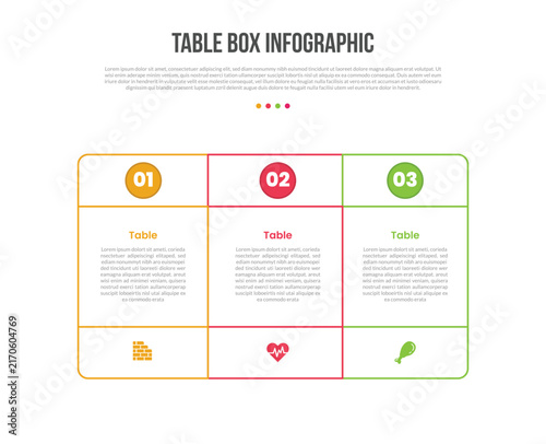 Table Box Infographic Template with 3 Point Splitpanel Design for Slide Presentation