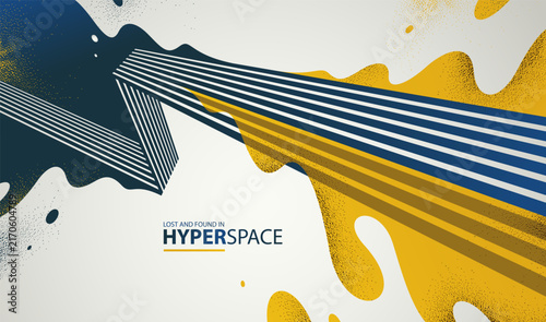 Dynamic vector abstract background, lines in perspective with energy blast of a lava fluid in 3D space, splash in motion, modern creative art wallpaper.