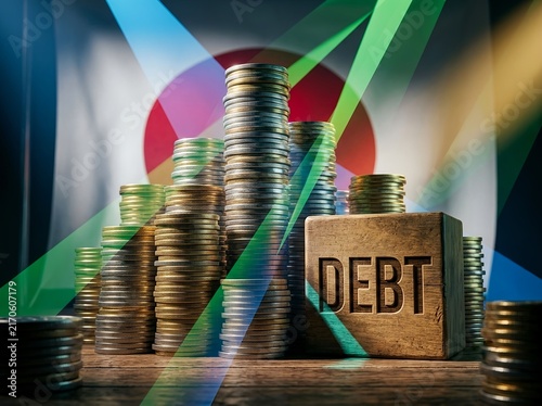 Japan national debt and financial crisis. Japanese economy, government fiscal burden, inflation, central bank policies, and sovereign debt issues