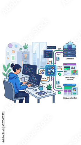 Backend developer creating database and API architecture diagram.