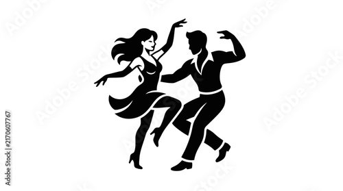 Ballroom dance couple silhouette in motion.