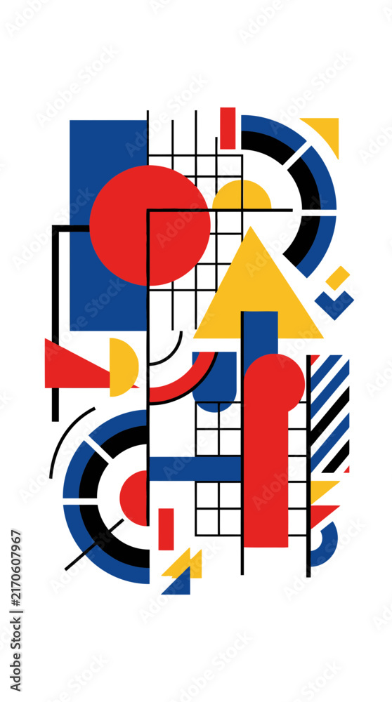 Obraz premium Bauhaus style geometric abstract art with primary colors.