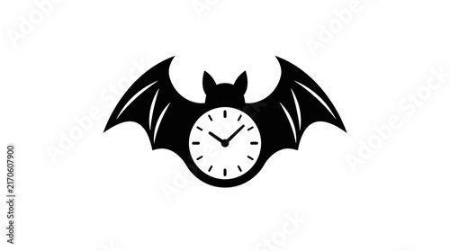 Bat wing clock silhouette representing time flies concept.