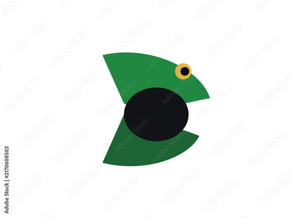 Obraz premium Minimalist graphic illustration of a green frog head isolated on white