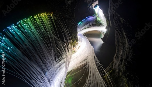 Abstract Fiber Optic Light Streaks, Rainbow Colors, Dark Background, Digital Art