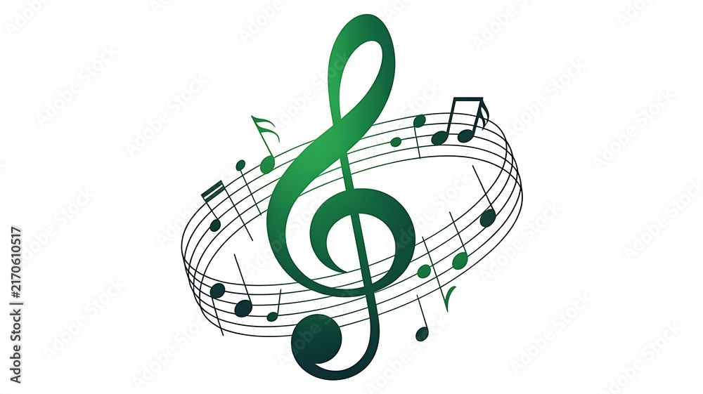 Fototapeta premium A Detailed 3D Rendering Of A Chrome Water Musical Treble Clef Symbol With Floating Notes