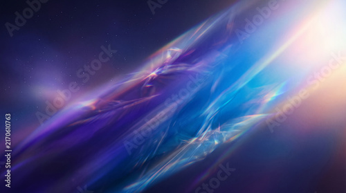 Abstract blue and purple light streaks with scattered stars, representing cosmic energy, wonder, and celestial phenomena, ideal for sci-fi or fantasy themes