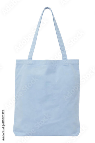 Fotografie Empty light blue fabric tote bag with handles, isolated on a clean white backgro