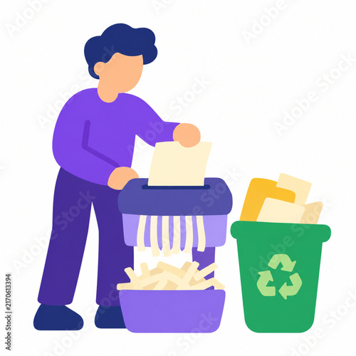 Office Worker Shredding Confidential Documents PNG Illustration, Data Privacy and Paper Recycling Concept