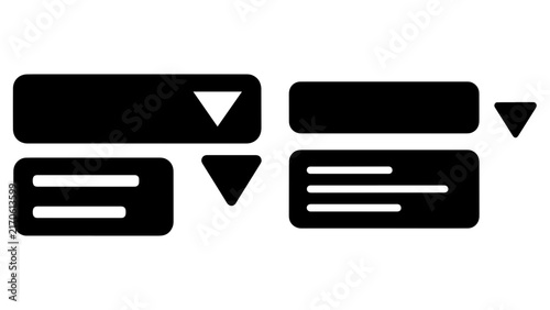 Dark user interface form fields and dropdown controls icon set isolated on transparent background for web design