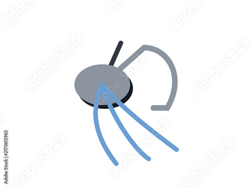 Minimalist icon of a shower head with flowing water on a plain white background