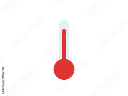 A minimalist flat icon showing a red thermometer on white background