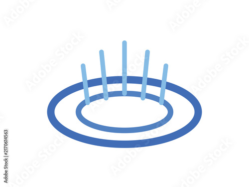 Minimalist blue graphic icon of a circular ring with vertical spikes rising