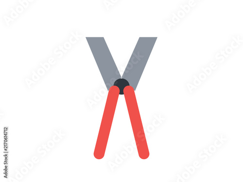 Minimalist illustration of open gardening shears on white background