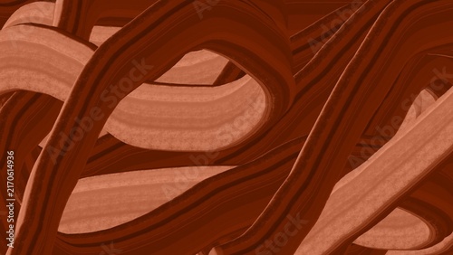 Hand drawn abstract brown brush strokes and flowing ribbon lines digital illustration.