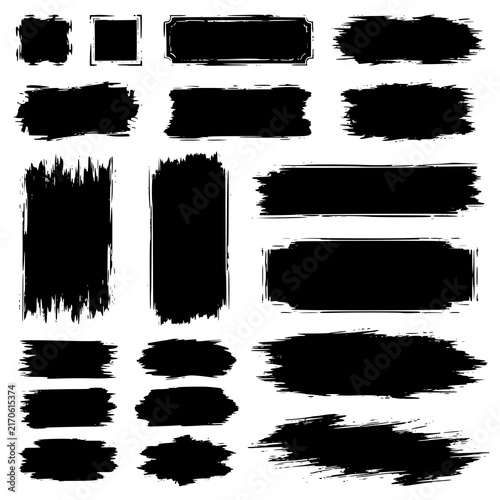 Paint brush strokes. Black vector rough edge rectangles. Grunge square frames set. Jagged edge torn paper background collection. Grungy distressed text boxes. JPEG version.