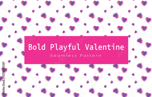 Vibrant white background featuring purple and pink heart icons with orange accents ideal for romantic holiday gift wrap and playful Valentine apparel prints.