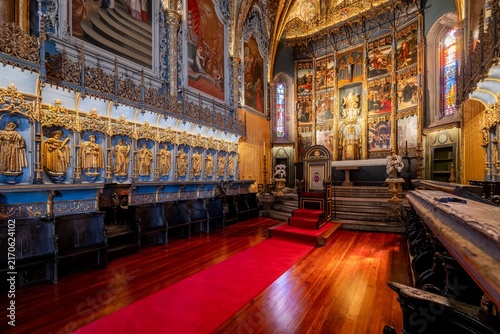 Interior of Se do Funchal Cathedral with Red Carpet and Ornate Altar