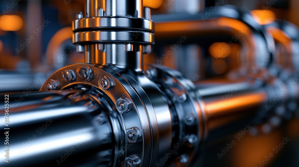 Fototapeta premium Industrial pipeline system with metallic connection detail
